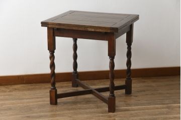 イギリスアンティーク　希少な低いサイズ!!　オーク材　ツイストレッグが特徴的なドローリーフコーヒーテーブル(カフェテーブル、エクステンションテーブル、ドローリーフテーブル、英国)(R-078859)