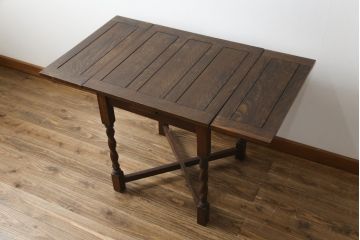 イギリスアンティーク　希少な低いサイズ!!　オーク材　ツイストレッグが特徴的なドローリーフコーヒーテーブル(カフェテーブル、エクステンションテーブル、ドローリーフテーブル、英国)(R-078859)