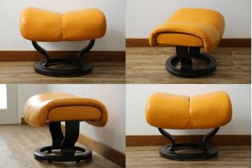 中古　EKORNES(エコーネス)　Stressless Magic(ストレスレス マジック)　シグニチャー　Sサイズ　本革　オットマン付きストレスレスチェア(レザー、リクライニングチェア、一人掛けソファ、1P、アームチェア、フットスツール)(R-078862)