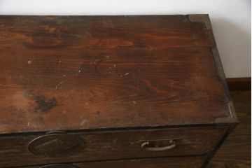 和製アンティーク　上杢!!　前面欅(ケヤキ)材　金具遣いが上品で風情のある相馬箪笥ローボード(仙台箪笥、時代箪笥、和たんす、衣装箪笥、引き出し、サイドボード、テレビ台、サイドチェスト)(R-078867)