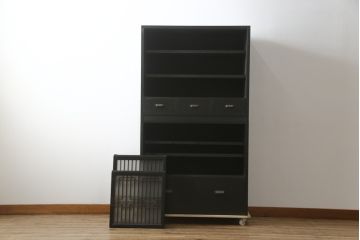中古　ラフジュ工房オリジナル　古建具リメイク　すりガラス入り　洗練された和の雰囲気を放つ重ね戸棚(書院戸、組子、キャビネット、収納棚、食器棚)(R-078869)