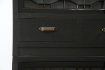 中古　ラフジュ工房オリジナル　古建具リメイク　すりガラス入り　洗練された和の雰囲気を放つ重ね戸棚(書院戸、組子、キャビネット、収納棚、食器棚)(R-078869)