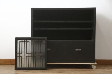 中古　ラフジュ工房オリジナル　古建具リメイク　すりガラス入り　洗練された和の雰囲気を放つサイドボード(書院戸、組子、サイドキャビネット、収納棚、戸棚、食器棚)(R-078871)