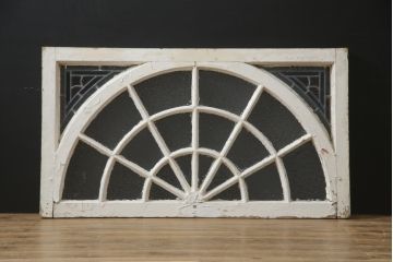 アンティーク建具　希少!!　フランス製　アーチ型のステンドグラス入り明かり取り1枚(明り取り、ステンドガラス、ガラス欄間、窓、仏国)(R-078877)