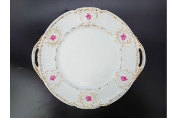 ビンテージ　フランス　LIMOGES(リモージュ)　Georges Boyer(ジョルジュ ボワイエ)　GIRAUD(ジロー)　優雅なデザインが魅力的なプレート3枚セット(ヴィンテージ、薔薇、バラ、ローズ、金彩、花柄、フラワー、大皿、変形皿、取手付き、耳付き、洋食器)(R-078881)