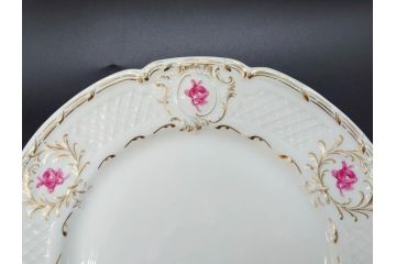 ビンテージ　フランス　LIMOGES(リモージュ)　Georges Boyer(ジョルジュ ボワイエ)　GIRAUD(ジロー)　優雅なデザインが魅力的なプレート3枚セット(ヴィンテージ、薔薇、バラ、ローズ、金彩、花柄、フラワー、大皿、変形皿、取手付き、耳付き、洋食器)(R-078881)