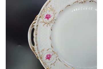 ビンテージ　フランス　LIMOGES(リモージュ)　Georges Boyer(ジョルジュ ボワイエ)　GIRAUD(ジロー)　優雅なデザインが魅力的なプレート3枚セット(ヴィンテージ、薔薇、バラ、ローズ、金彩、花柄、フラワー、大皿、変形皿、取手付き、耳付き、洋食器)(R-078881)