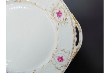 ビンテージ　フランス　LIMOGES(リモージュ)　Georges Boyer(ジョルジュ ボワイエ)　GIRAUD(ジロー)　優雅なデザインが魅力的なプレート3枚セット(ヴィンテージ、薔薇、バラ、ローズ、金彩、花柄、フラワー、大皿、変形皿、取手付き、耳付き、洋食器)(R-078881)