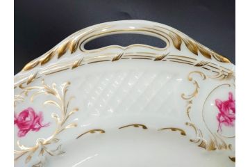 ビンテージ　フランス　LIMOGES(リモージュ)　Georges Boyer(ジョルジュ ボワイエ)　GIRAUD(ジロー)　優雅なデザインが魅力的なプレート3枚セット(ヴィンテージ、薔薇、バラ、ローズ、金彩、花柄、フラワー、大皿、変形皿、取手付き、耳付き、洋食器)(R-078881)