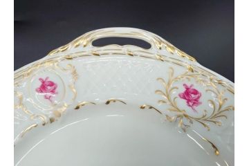 ビンテージ　フランス　LIMOGES(リモージュ)　Georges Boyer(ジョルジュ ボワイエ)　GIRAUD(ジロー)　優雅なデザインが魅力的なプレート3枚セット(ヴィンテージ、薔薇、バラ、ローズ、金彩、花柄、フラワー、大皿、変形皿、取手付き、耳付き、洋食器)(R-078881)