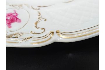 ビンテージ　フランス　LIMOGES(リモージュ)　Georges Boyer(ジョルジュ ボワイエ)　GIRAUD(ジロー)　優雅なデザインが魅力的なプレート3枚セット(ヴィンテージ、薔薇、バラ、ローズ、金彩、花柄、フラワー、大皿、変形皿、取手付き、耳付き、洋食器)(R-078881)