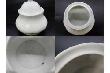 フランス/TRADITION CNP FRANCE　LIMOGES(リモージュ)　ドイツ/KRONESTER BAVARIA(クロネスター ババリア)　白磁　シンプルでどんな食卓にも馴染むシュガーポット2点・バスケット・小物入れ2点セット(菓子器、蓋物、カゴ、籠、洋食器)(R-078882)