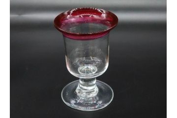 大正〜昭和初期　当時物　レトロな雰囲気が可愛らしい赤縁氷コップ2客セット(グラス、吹きガラス、和ガラス、硝子)(R-078887)