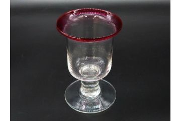 大正〜昭和初期　当時物　レトロな雰囲気が可愛らしい赤縁氷コップ2客セット(グラス、吹きガラス、和ガラス、硝子)(R-078887)