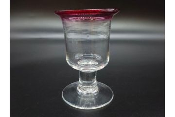 大正〜昭和初期　当時物　レトロな雰囲気が可愛らしい赤縁氷コップ2客セット(グラス、吹きガラス、和ガラス、硝子)(R-078887)