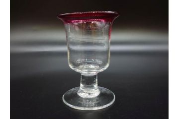 大正〜昭和初期　当時物　縁の色合いがアクセントの赤縁氷コップ2客セット(グラス、吹きガラス、和ガラス、硝子)(R-078888)