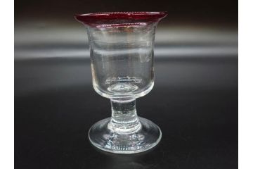 大正〜昭和初期　当時物　縁の色合いがアクセントの赤縁氷コップ2客セット(グラス、吹きガラス、和ガラス、硝子)(R-078888)