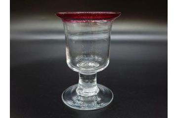 大正〜昭和初期　当時物　縁の色合いがアクセントの赤縁氷コップ2客セット(グラス、吹きガラス、和ガラス、硝子)(R-078888)
