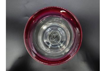 大正〜昭和初期　当時物　縁の色合いがアクセントの赤縁氷コップ2客セット(グラス、吹きガラス、和ガラス、硝子)(R-078888)