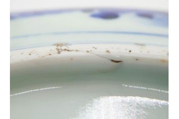 明治期　伊万里　染付　輪花型　約38cm　1尺2寸　丹念に絵付けされた花鳥や海老の図が見事な大皿(尺皿、陶器、エビ、海老、えび、風景、花鳥図、山水図、和食器、和皿、一尺二寸)(R-078890)