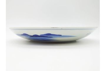 明治期　伊万里　染付　窓絵　約40cm　1尺3寸　草花文が美しい大皿(菊?、陶器、尺皿、風景、和食器、和皿、一尺三寸)(R-078891)
