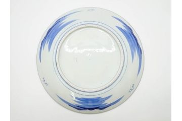 明治期　伊万里　染付　窓絵　約40cm　1尺3寸　草花文が美しい大皿(菊?、陶器、尺皿、風景、和食器、和皿、一尺三寸)(R-078891)