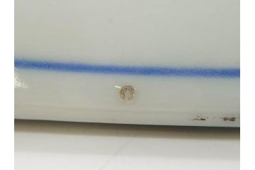 明治期　伊万里　染付　窓絵　約40cm　1尺3寸　草花文が美しい大皿(菊?、陶器、尺皿、風景、和食器、和皿、一尺三寸)(R-078891)