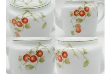 オールドノリタケ　NORITAKE　ヤジロベー印　くつろぎの一時を楽しめるティーセット(ティーポット、クリーマー、シュガーポット、C&S6客、ティーカップ&ソーサー、柿、日本陶器會社、果物、洋食器、箱付き)(R-078895)