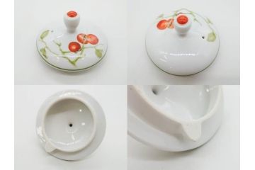 オールドノリタケ　NORITAKE　ヤジロベー印　くつろぎの一時を楽しめるティーセット(ティーポット、クリーマー、シュガーポット、C&S6客、ティーカップ&ソーサー、柿、日本陶器會社、果物、洋食器、箱付き)(R-078895)