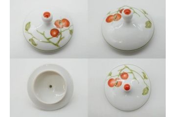 オールドノリタケ　NORITAKE　ヤジロベー印　くつろぎの一時を楽しめるティーセット(ティーポット、クリーマー、シュガーポット、C&S6客、ティーカップ&ソーサー、柿、日本陶器會社、果物、洋食器、箱付き)(R-078895)