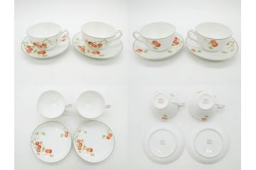 オールドノリタケ　NORITAKE　ヤジロベー印　くつろぎの一時を楽しめるティーセット(ティーポット、クリーマー、シュガーポット、C&S6客、ティーカップ&ソーサー、柿、日本陶器會社、果物、洋食器、箱付き)(R-078895)