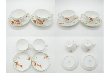オールドノリタケ　NORITAKE　ヤジロベー印　くつろぎの一時を楽しめるティーセット(ティーポット、クリーマー、シュガーポット、C&S6客、ティーカップ&ソーサー、柿、日本陶器會社、果物、洋食器、箱付き)(R-078895)