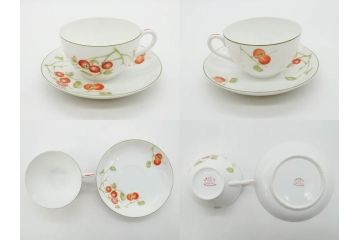 オールドノリタケ　NORITAKE　ヤジロベー印　くつろぎの一時を楽しめるティーセット(ティーポット、クリーマー、シュガーポット、C&S6客、ティーカップ&ソーサー、柿、日本陶器會社、果物、洋食器、箱付き)(R-078895)