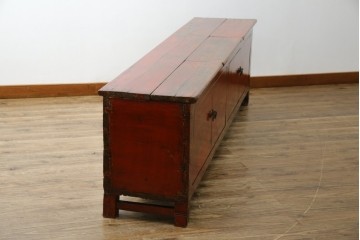 アジアンヴィンテージ!!　オリエンタルデザイン　中国美術　花鳥風月　異国情緒の雰囲気漂うローボード(ベンチ)　(R-078903)