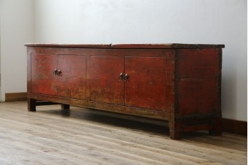 アジアンヴィンテージ!!　オリエンタルデザイン　中国美術　花鳥風月　異国情緒の雰囲気漂うローボード(ベンチ)　(R-078903)