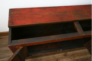 アジアンヴィンテージ!!　オリエンタルデザイン　中国美術　花鳥風月　異国情緒の雰囲気漂うローボード(ベンチ)　(R-078903)