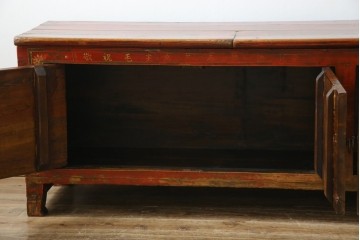 アジアンヴィンテージ!!　オリエンタルデザイン　中国美術　花鳥風月　異国情緒の雰囲気漂うローボード(ベンチ)　(R-078903)