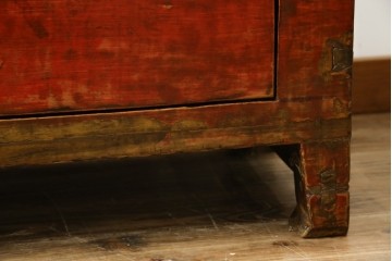 アジアンヴィンテージ!!　オリエンタルデザイン　中国美術　花鳥風月　異国情緒の雰囲気漂うローボード(ベンチ)　(R-078903)