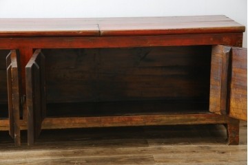 アジアンヴィンテージ!!　オリエンタルデザイン　中国美術　花鳥風月　異国情緒の雰囲気漂うローボード(ベンチ)　(R-078903)