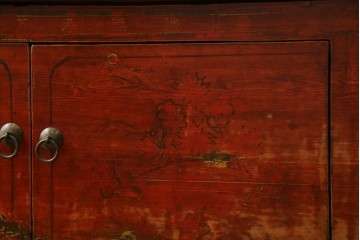 アジアンヴィンテージ!!　オリエンタルデザイン　中国美術　花鳥風月　異国情緒の雰囲気漂うローボード(ベンチ)　(R-078903)