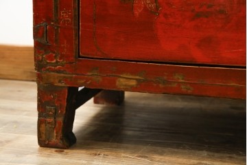 アジアンヴィンテージ!!　オリエンタルデザイン　中国美術　花鳥風月　異国情緒の雰囲気漂うローボード(ベンチ)　(R-078903)