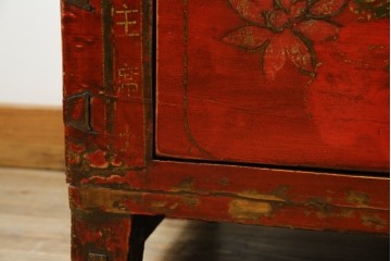 アジアンヴィンテージ!!　オリエンタルデザイン　中国美術　花鳥風月　異国情緒の雰囲気漂うローボード(ベンチ)　(R-078903)