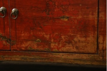 アジアンヴィンテージ!!　オリエンタルデザイン　中国美術　花鳥風月　異国情緒の雰囲気漂うローボード(ベンチ)　(R-078903)