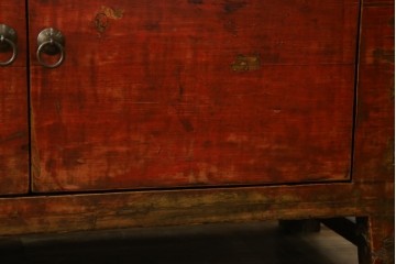 アジアンヴィンテージ!!　オリエンタルデザイン　中国美術　花鳥風月　異国情緒の雰囲気漂うローボード(ベンチ)　(R-078903)