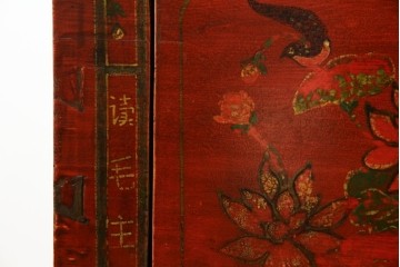 アジアンヴィンテージ!!　オリエンタルデザイン　中国美術　花鳥風月　異国情緒の雰囲気漂うローボード(ベンチ)　(R-078903)