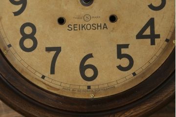 和製アンティーク　精工舎(SEIKOSHA、セイコー)　TRADE(S)MARK　シンプルな丸いフォルムの振り子時計(柱時計、古時計、掛け時計、丸型)(R-078908)
