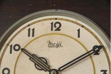 和製アンティーク　Meiji(明治時計社)　針と彫刻のデザインが素敵な振り子時計(柱時計、古時計、掛け時計)(R-078910)