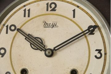 和製アンティーク　Meiji(明治時計社)　針と彫刻のデザインが素敵な振り子時計(柱時計、古時計、掛け時計)(R-078910)