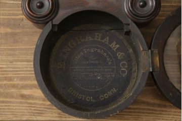 アンティーク雑貨　E. INGRAHAM&CO (イングラハム社)　8DAY　MADE(Y)TOKYO　レトロな雰囲気たっぷりのだるま時計(四つ丸、柱時計、古時計、掛け時計、振り子時計)(R-078915)