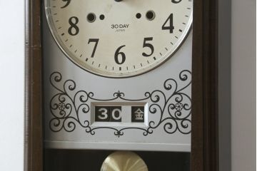 和製アンティーク　精工舎(SEIKOSHA、セイコー)　30DAY　シンプルなカレンダー機能付き振り子時計(柱時計、古時計、掛け時計)(R-078916)